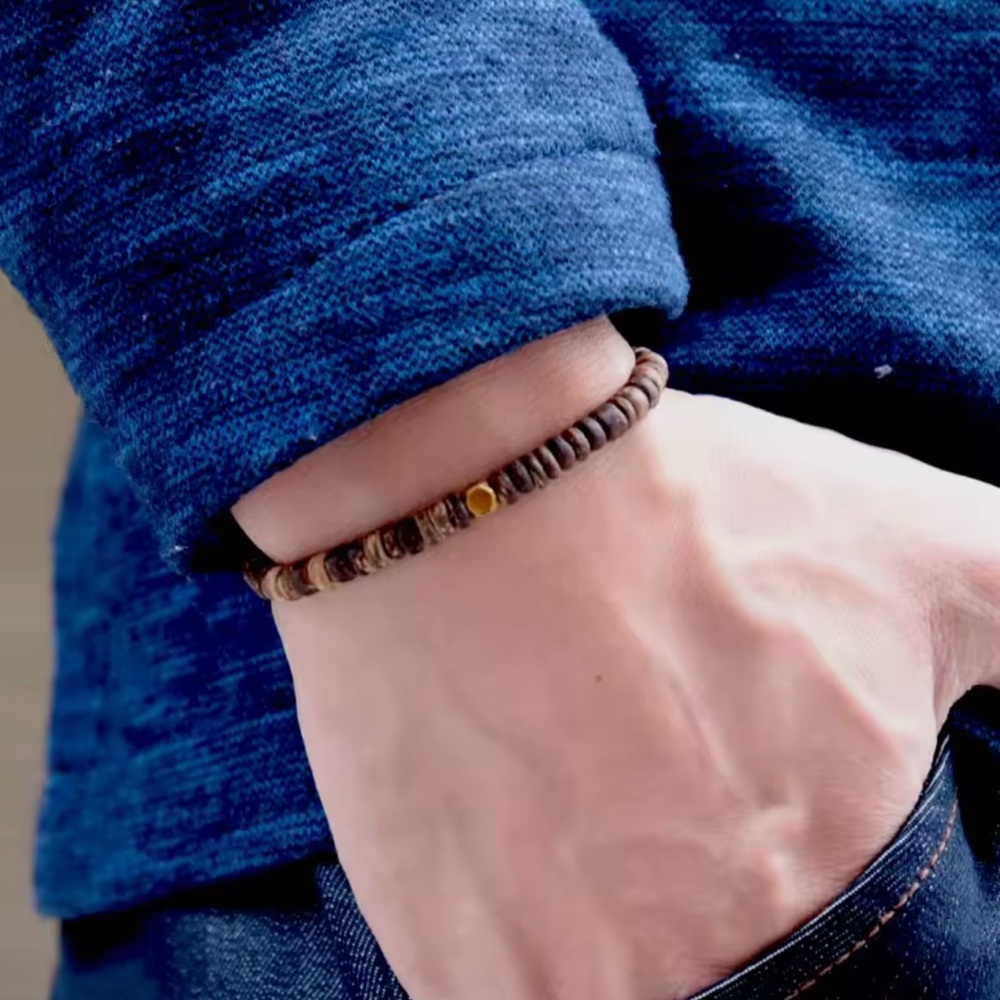 Natural Wooden Beaded Bracelet For Men Minimalist